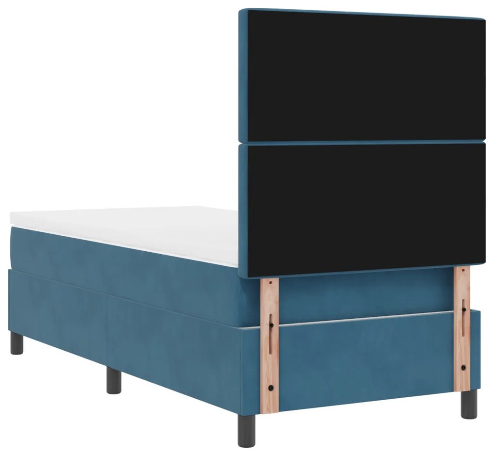 Boxspring Ágy Matraccal & LED Sötétkék 90x200 cm Bársony