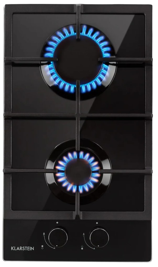 Klarstein Ignito Domino, gázfőzőlap, 2 Sabaf égő, üvegkerámia, fekete