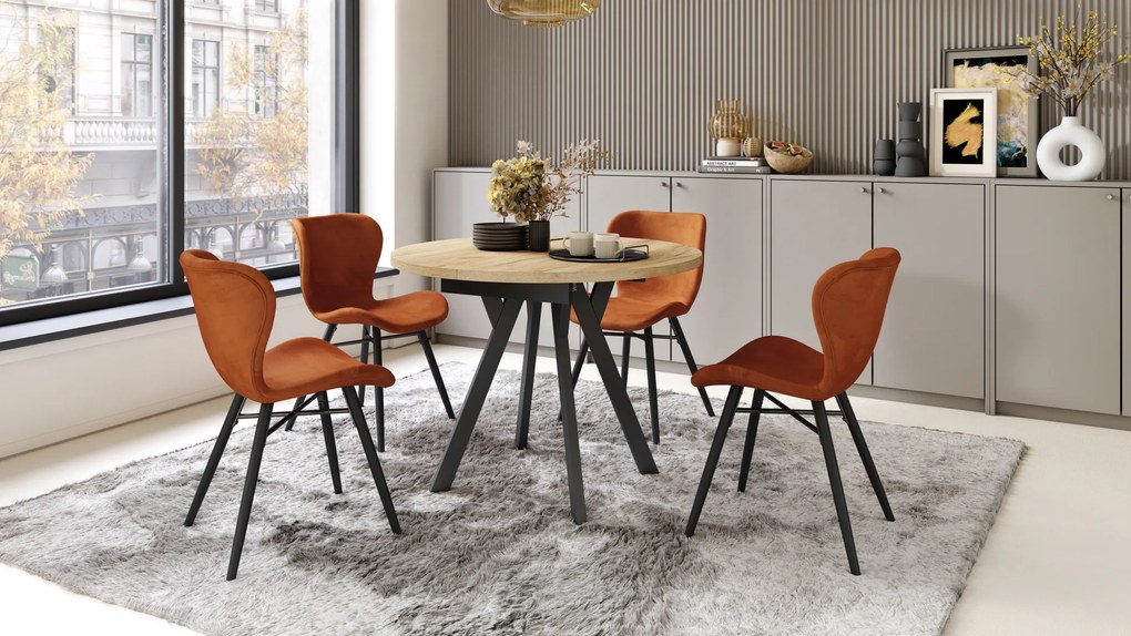 Mazzoni ALMO Arany Craft tölgy/fekete lábak - BŐVÍTHETŐ KEREK ASZTAL Y ALAKÚ LÁBAKKAL LOFT/IPARI STÍLUSÚ NAPPALIBA/ÉTKEZŐBE