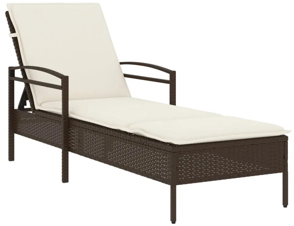 Barna polyrattan napozóágy párnával 63x200x81 cm