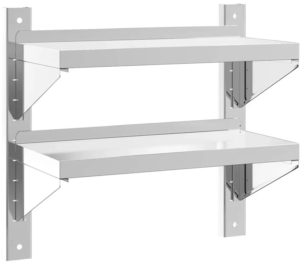 2 szintes ezüst rozsdamentes acél fali polc 50 x 23,5 x 48 cm
