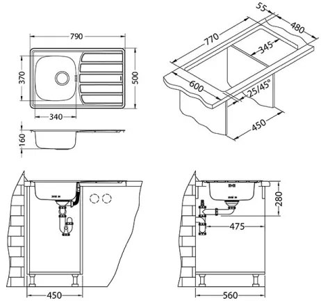 ALVEUS 1098938 - Mosogató ZOOM 79x50 cm satin, felső rögzítéshez