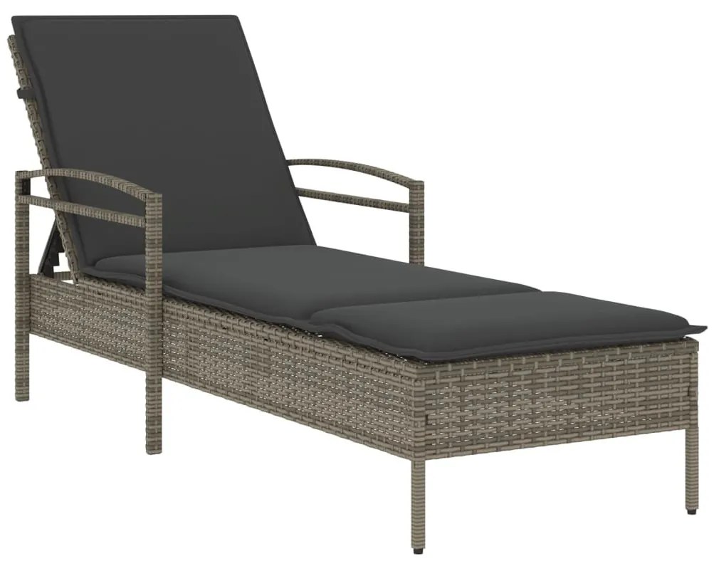 Szürke polyrattan napozóágy párnával 63x200x81 cm