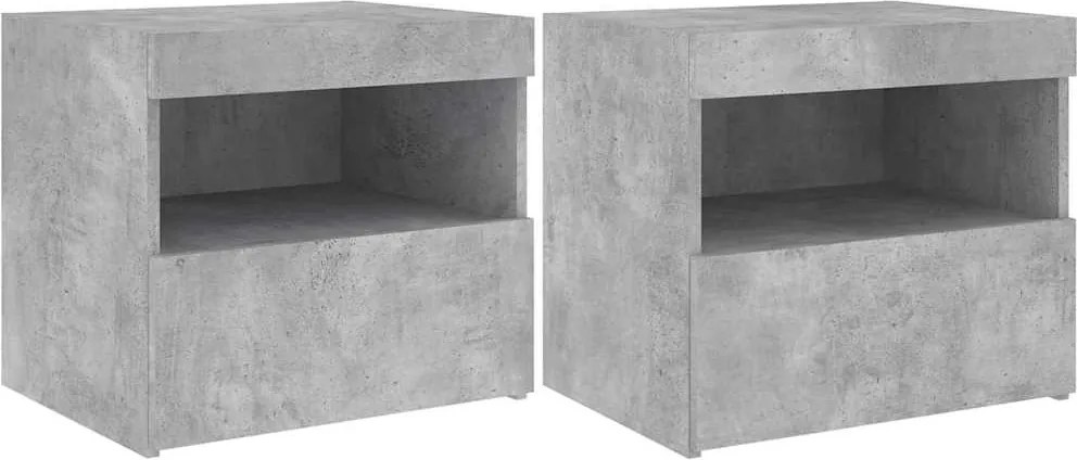 vidaXL 2 db betonszürke éjjeliszekrény LED-fényekkel 50x40x45 cm