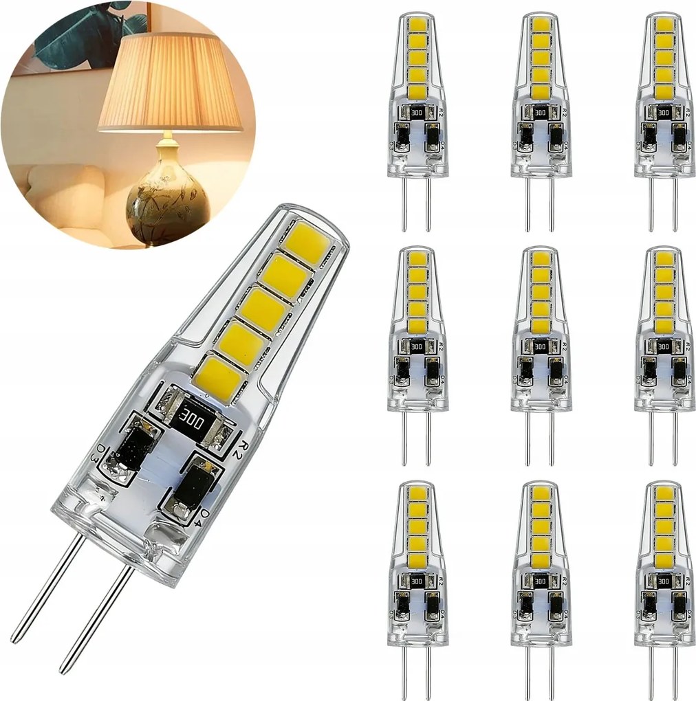 10x G4 Cob Led izzó 12V DC 6W 600lm 2835 Smd Fehér Meleg