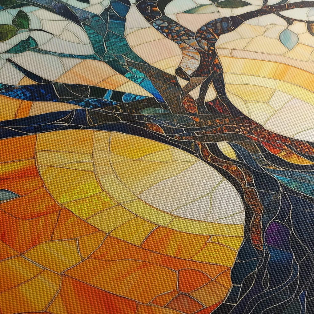 Kép – Mozaik – nap és fa I. (órával) (90x30 cm)