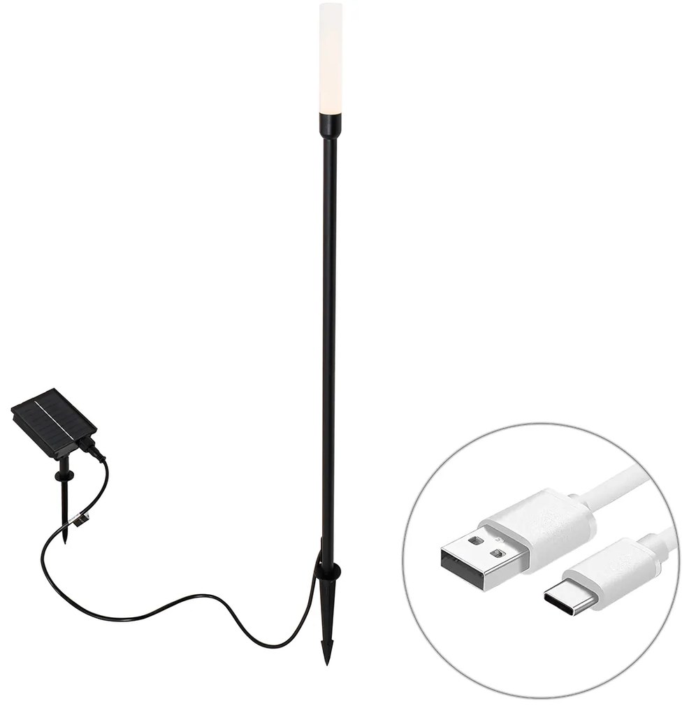 Kültéri állólámpa fekete, újratölthető LED-del és napelemmel - Barry