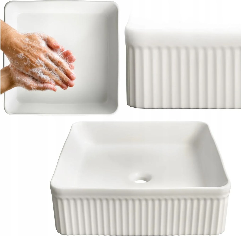 Mosdókagyló pultra szerelhető kerámia mosogató Viora fehér, szögletes 40.5 cm