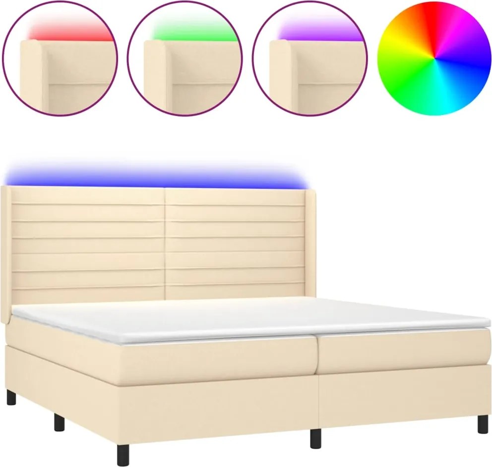 vidaXL krémszínű szövet rugós és LED-es ágy matraccal 200 x 200 cm