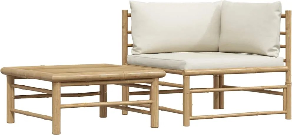 vidaXL 2 részes bambusz kerti bútorszett krémfehér párnákkal