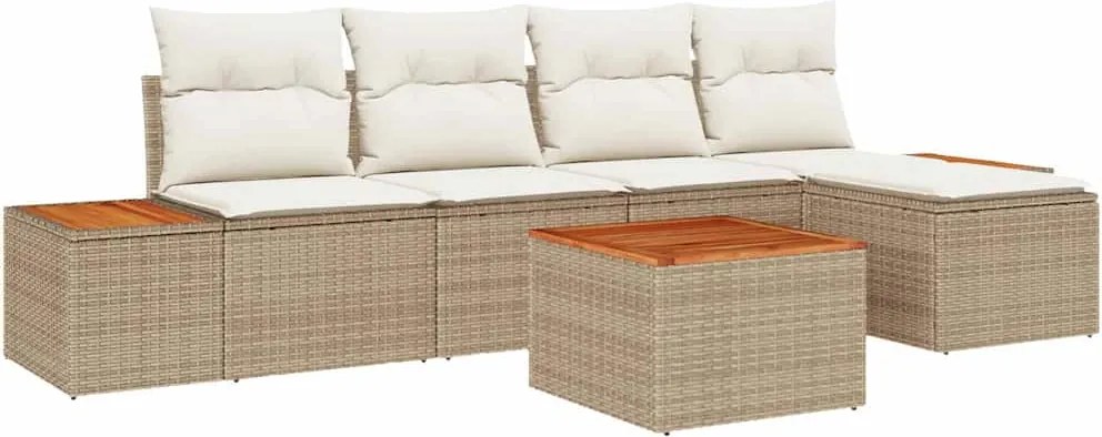 vidaXL Kerti Kanapé Szett párnával 6 pcs Beige és krém Polyrattan