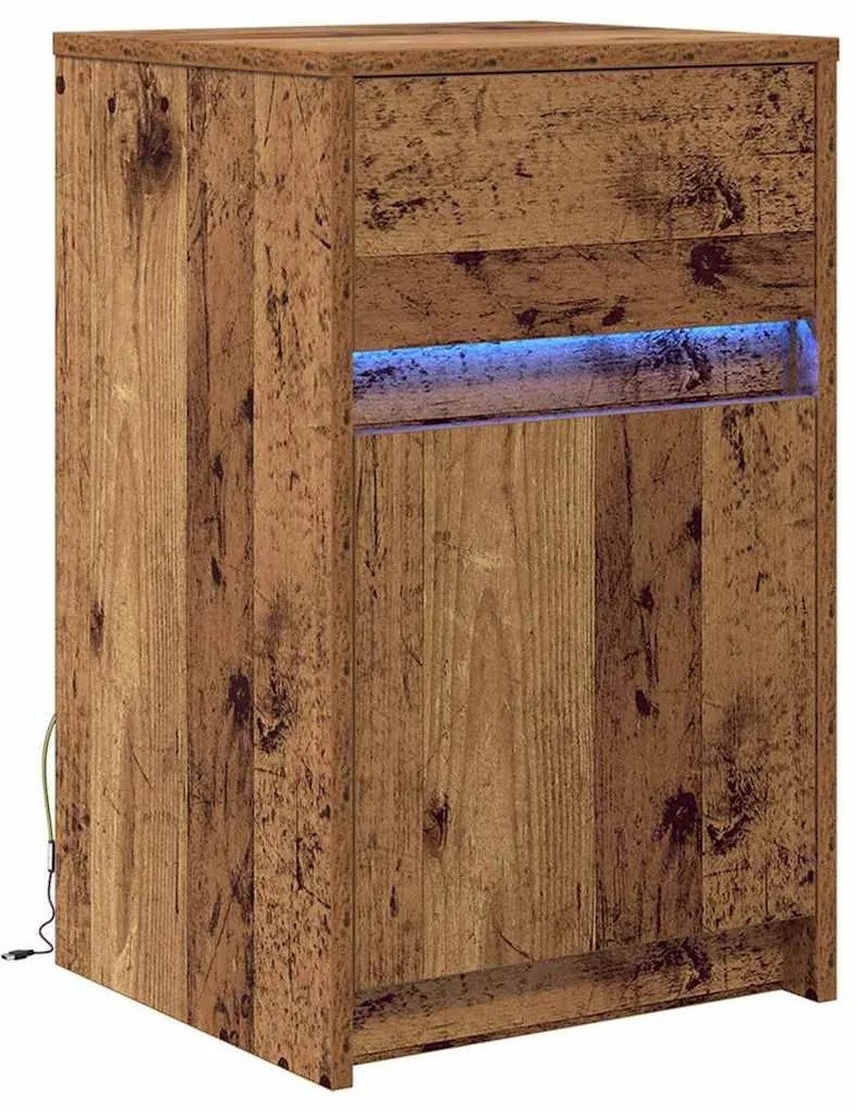 LED Éjjeli Szekrény fiókkal Régi fa 38 x 34 x 61 cm Faanyag