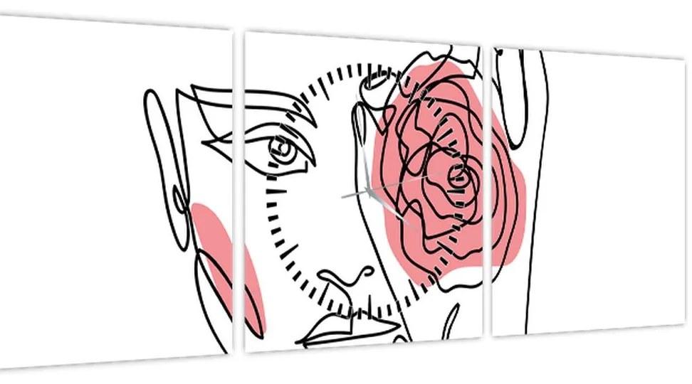 Kép - Line art arc rózsával (órával) (90x30 cm)