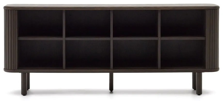 Sötétbarna alacsony komód tolóajtóval, kőrisfa dekorral 180x75 cm Mailen – Kave Home