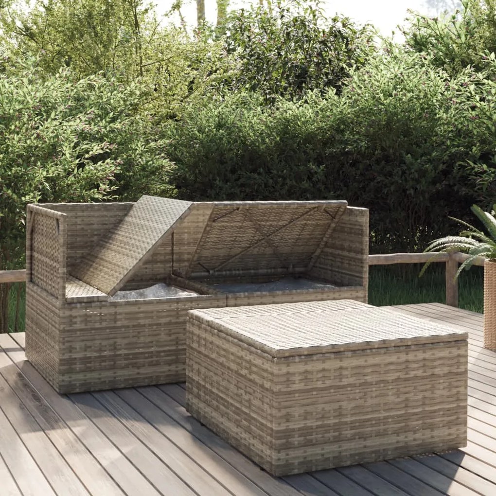 3 részes szürke polyrattan kerti ülőgarnitúra párnákkal
