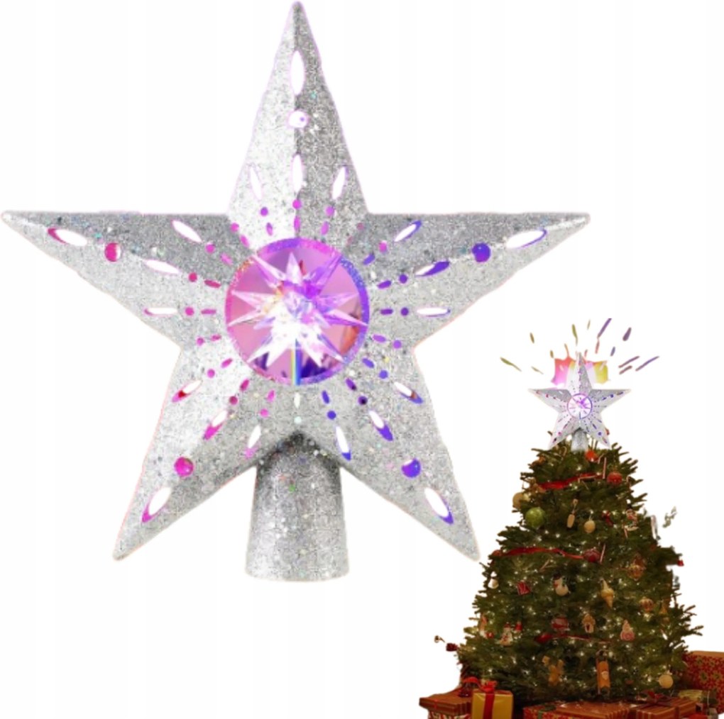 Karácsonyfa Csillag 31cm Háttérvilágítással Csillogó Ezüst Karácsonyi Lámpa