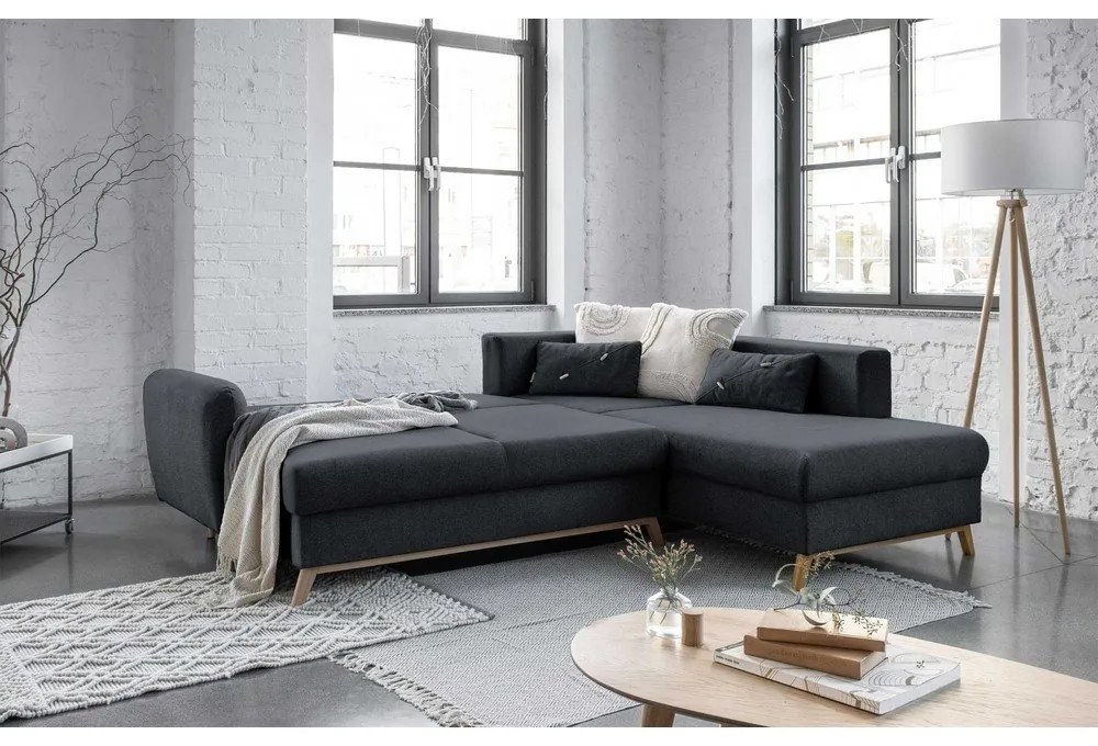 Scandic Lagom L sötétszürke kinyitható kanapé, jobb oldalas - Miuform