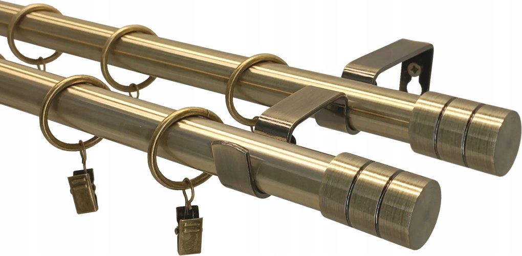 Fém Függönykarnis Loft Dupla 19 MIX Végek Arany 380cm Galvanizált