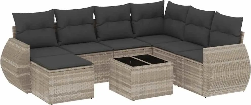 vidaXL 8 részes világosszürke polyrattan kerti ülőgarnitúra párnával