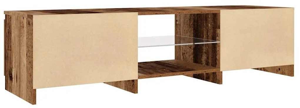 antik fa színű szerelt fa TV-szekrény LED-ekkel 140x40x35,5 cm