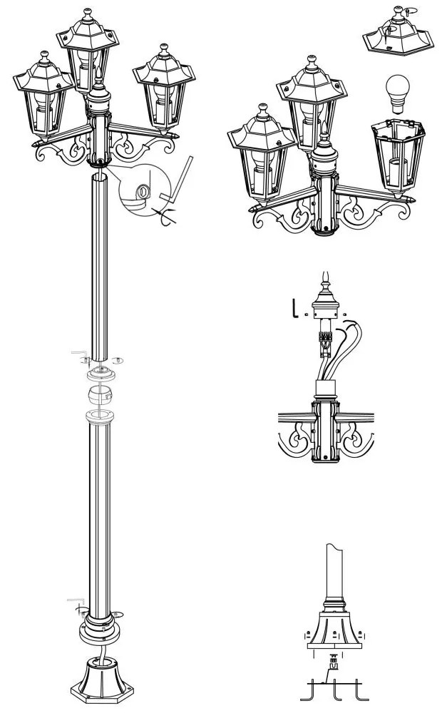 Eglo Laterna 4 22145 kültéri kandeláber, 3x60W E27