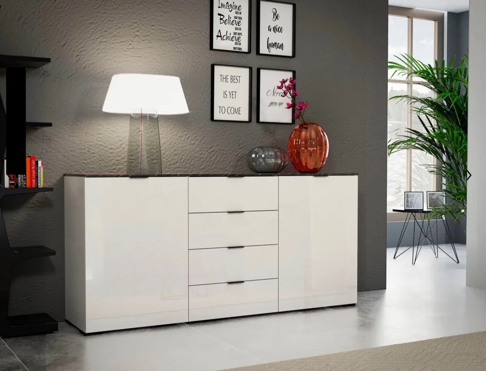 Stone 4 fiókos, 2 ajtós komód fehér 180cm