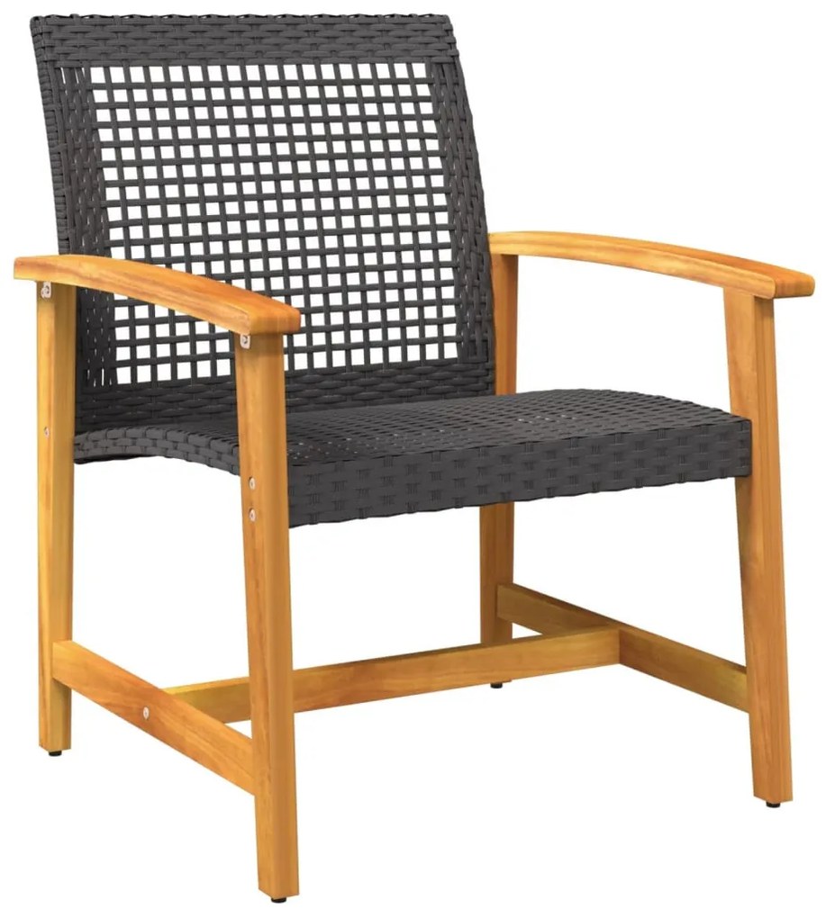 3 részes fekete polyrattan és akácfa bisztrószett