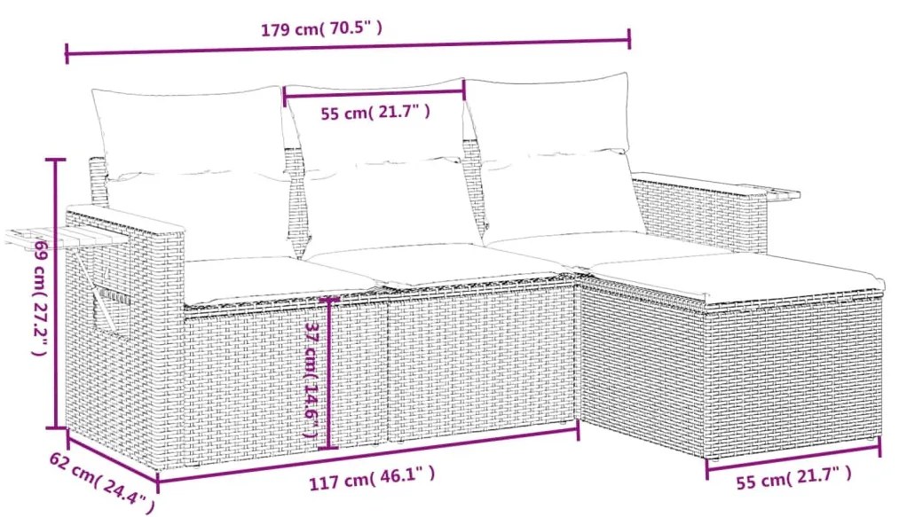 4 részes bézs polyrattan kerti ülőgarnitúra párnákkal