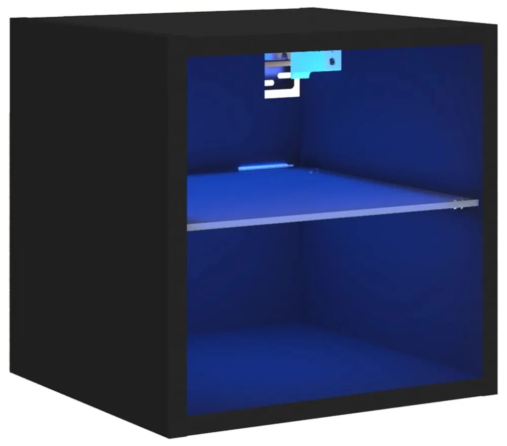 fekete fali TV-szekrény LED-világítással 30 x 28,5 x 30 cm