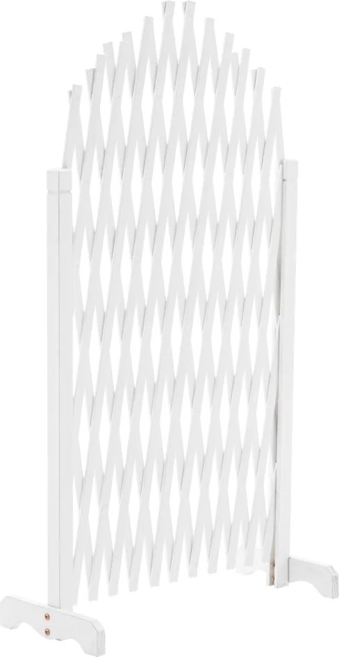 Rácsos térelválasztó panel, fehér/fa, 250 cm, KEJLY