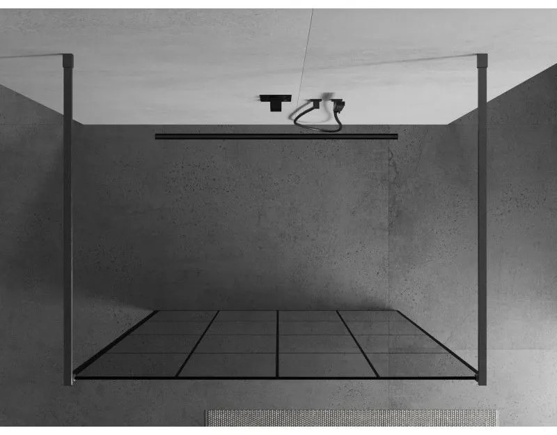Mexen Kioto, Walk-In zuhany paraván 150 x 200 cm, 8 mm üveg fekete mintás, grafit profil, 800-150-002-66-77