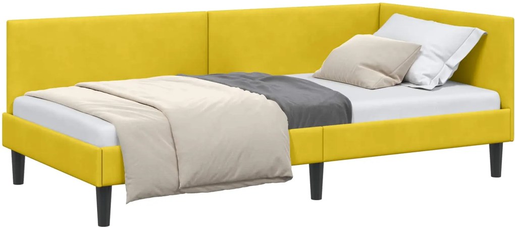 vidaXL Sarokágy keret fejtámlával Sárga 90 cm x 190 cm Bársony