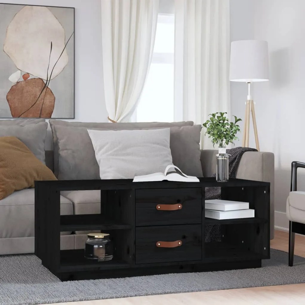 Fekete tömör fenyőfa dohányzóasztal 100 x 50 x 41 cm