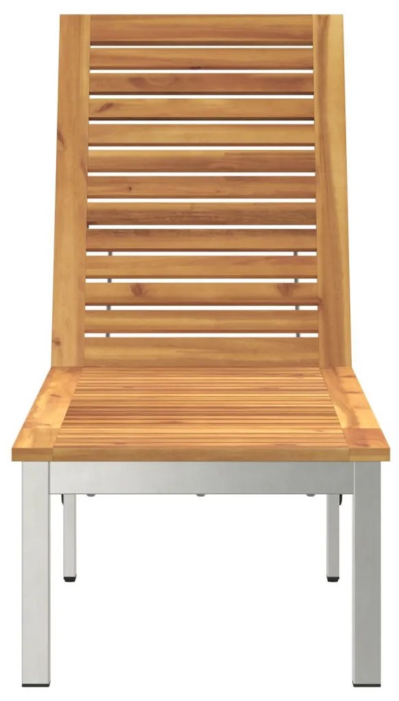 Napozóágy Kerekekkel 207x58x35 cm Tömör Akácfából és Rozsdamentes Acélból