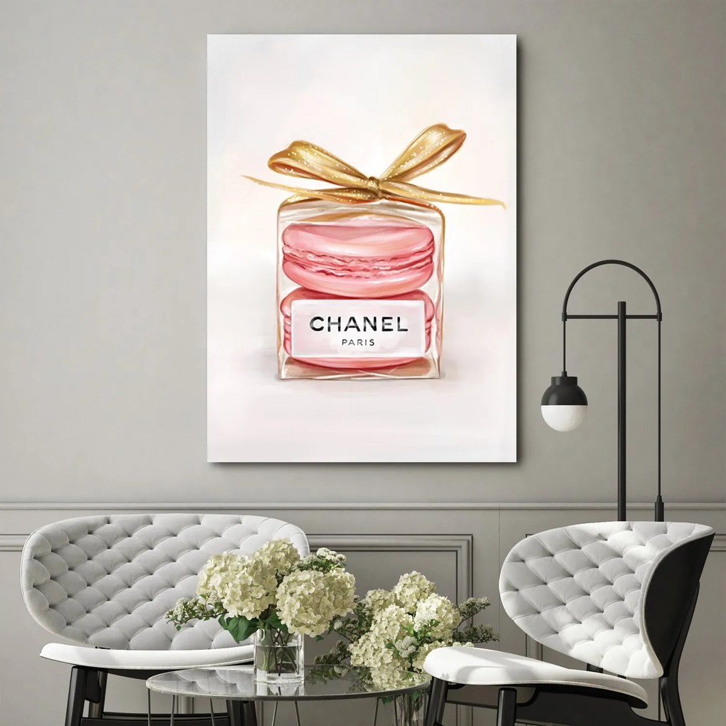 Gario Vászonkép Chanel parfümös üveg és macarons Méret: 70 x 100 cm