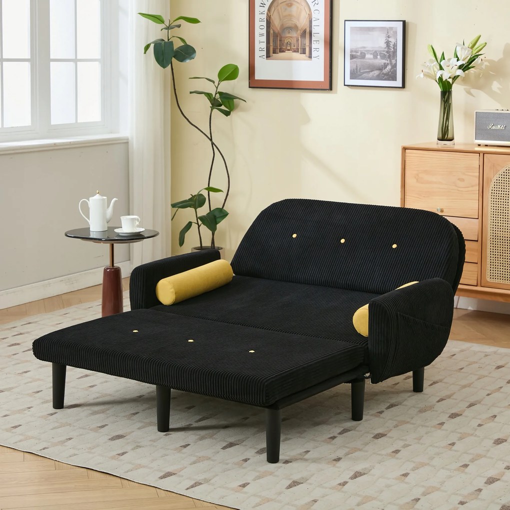 Kétszemélyes kanapé Összecsukható kanapé sezlon tároló kordbársony nadrág fekete