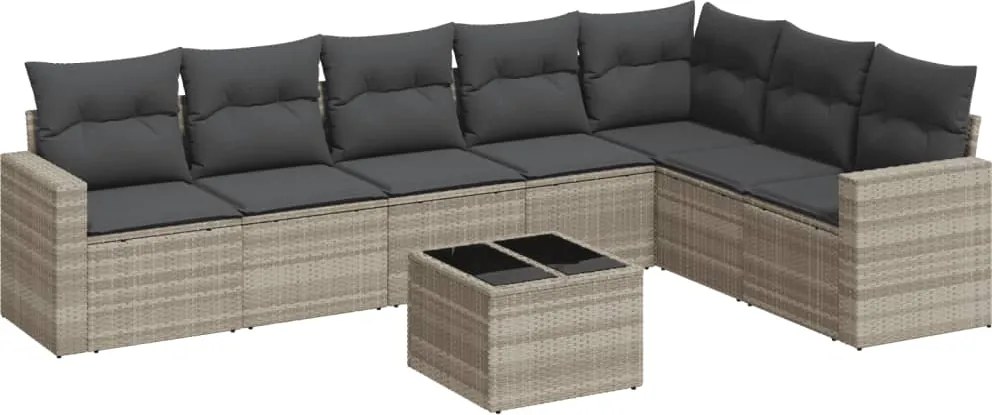 vidaXL 8 részes világosszürke polyrattan kerti ülőgarnitúra párnával