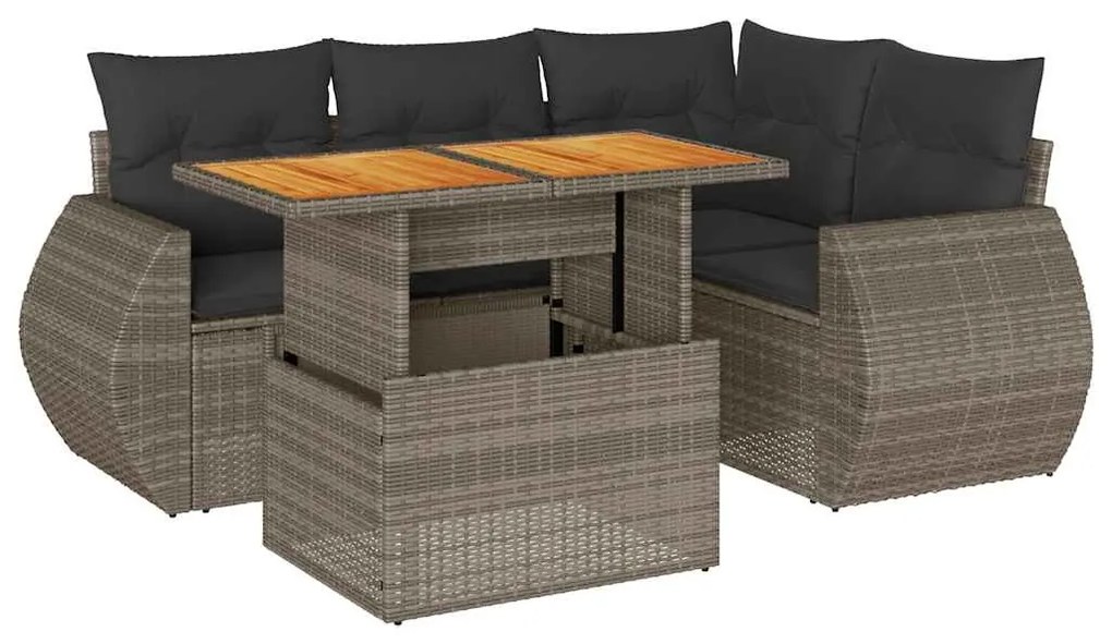 5 részes szürke polyrattan kerti ülőgarnitúra párnákkal