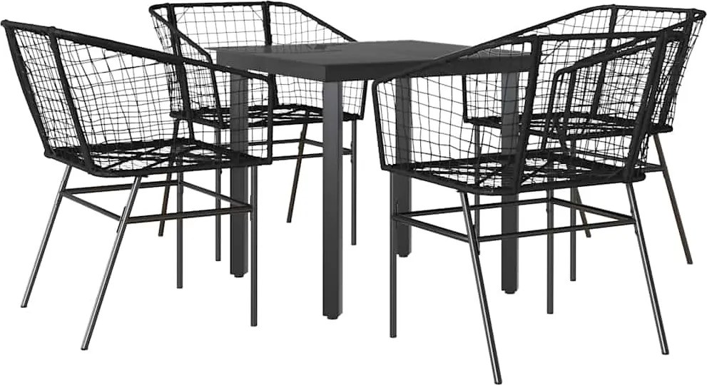 vidaXL 5 részes fekete polyrattan üveg kerti étkezőgarnitúra