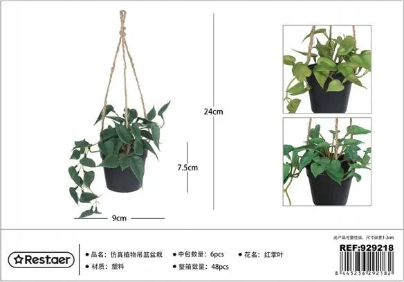Függő kaspó Zöld növényekkel 24CM