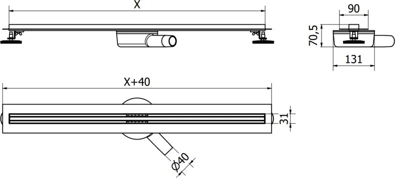 Mexen Lapos rozsdamentes zuhanytálca 360°-ban forgatható szifonnal 80 cm, mintás SLIM, fekete, 1741080