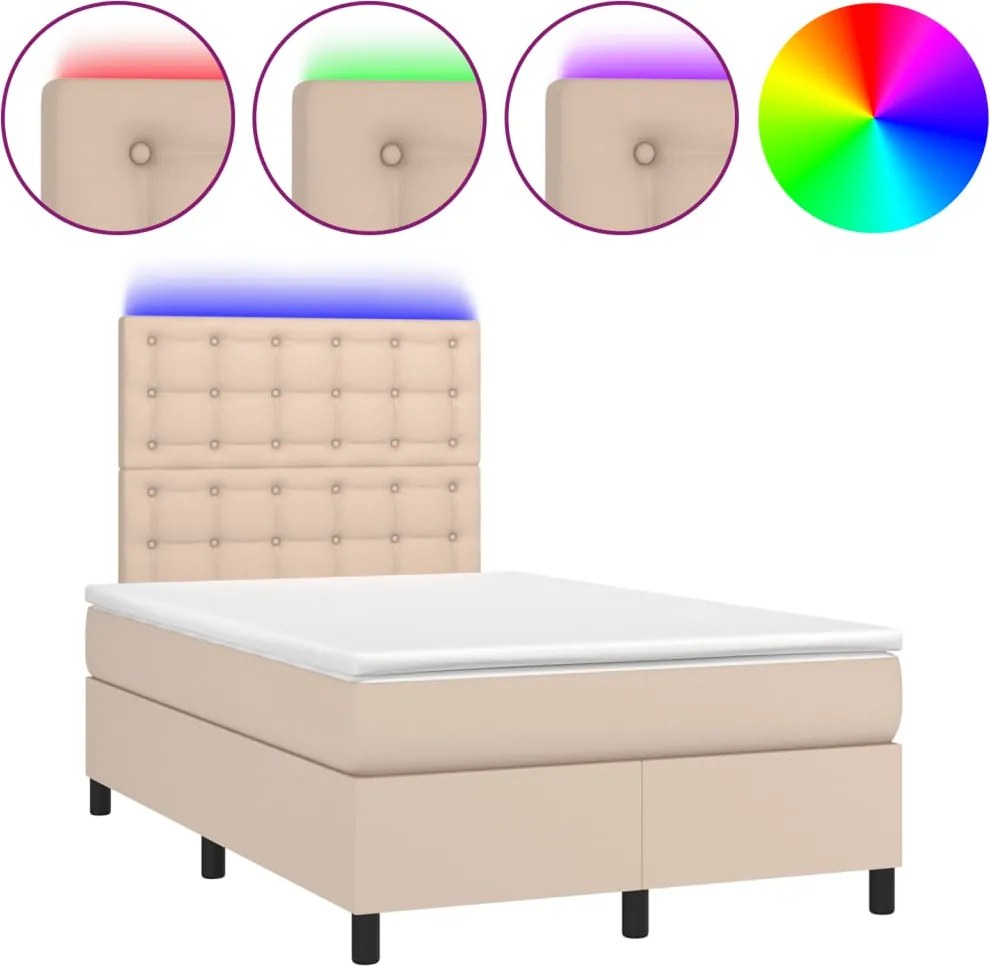 vidaXL cappuccino színű műbőr rugós és LED-es ágy matraccal 120x190 cm