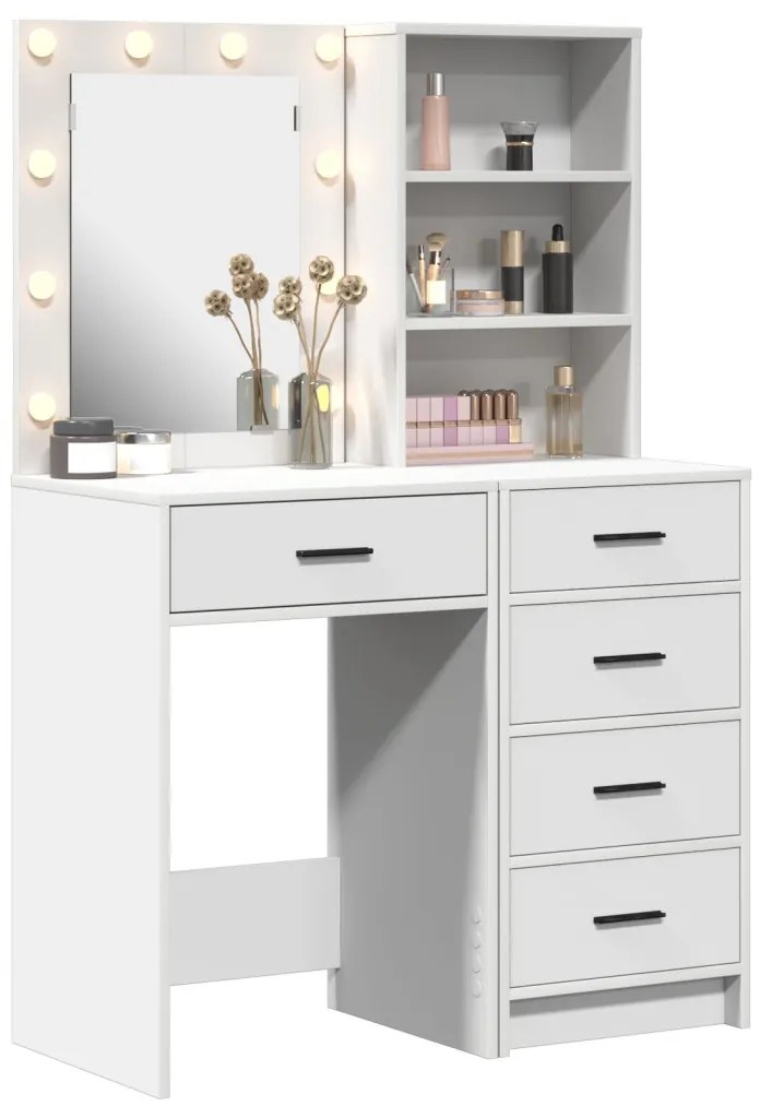 Öltözködőasztal fiókkal 2 pcs Fehér 50 x 41 x 135 cm Faanyag