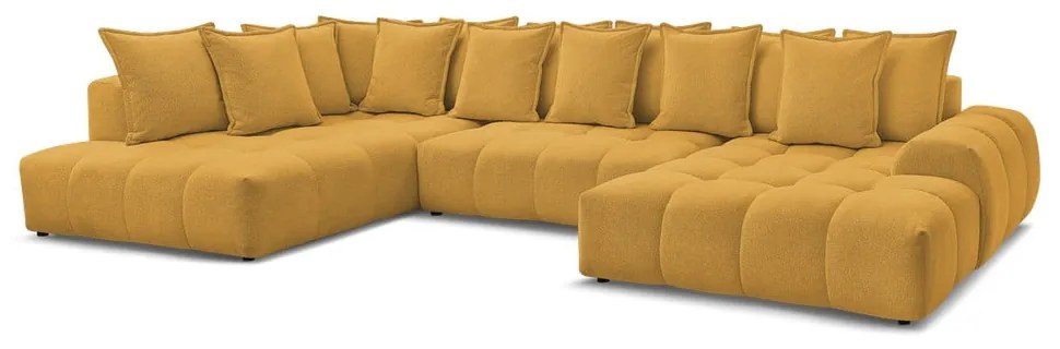Mustársárga zsenília kinyitható-tárolóhelyes sarokkanapé (bal oldali-U alakú) Everest – Bobochic Paris