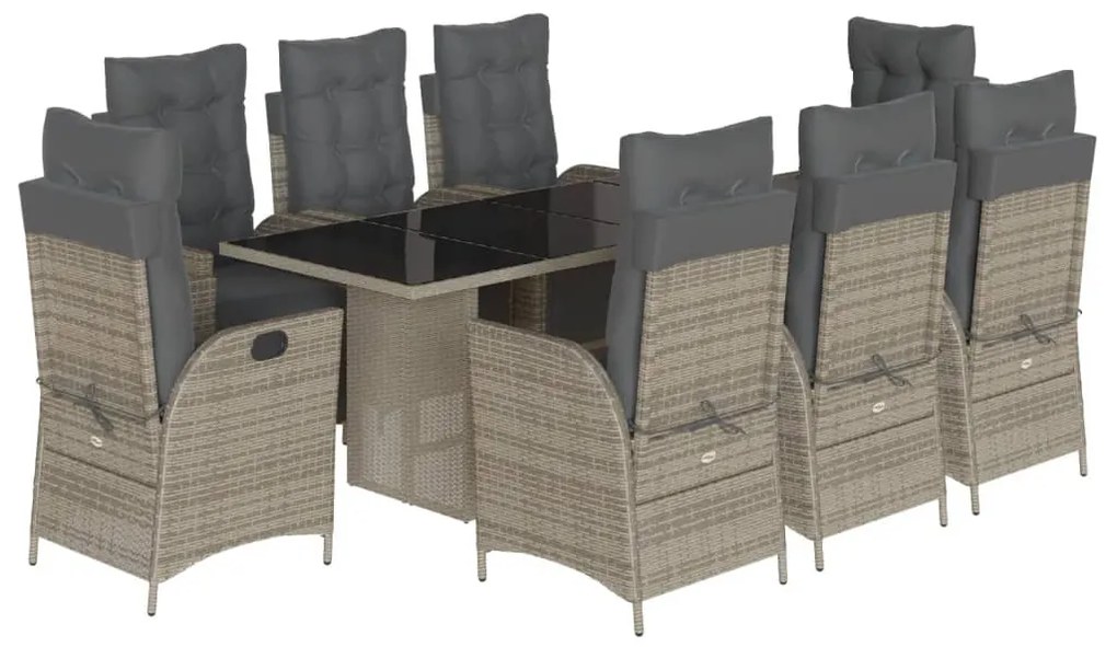 9 részes szürke polyrattan kerti étkezőgarnitúra párnával