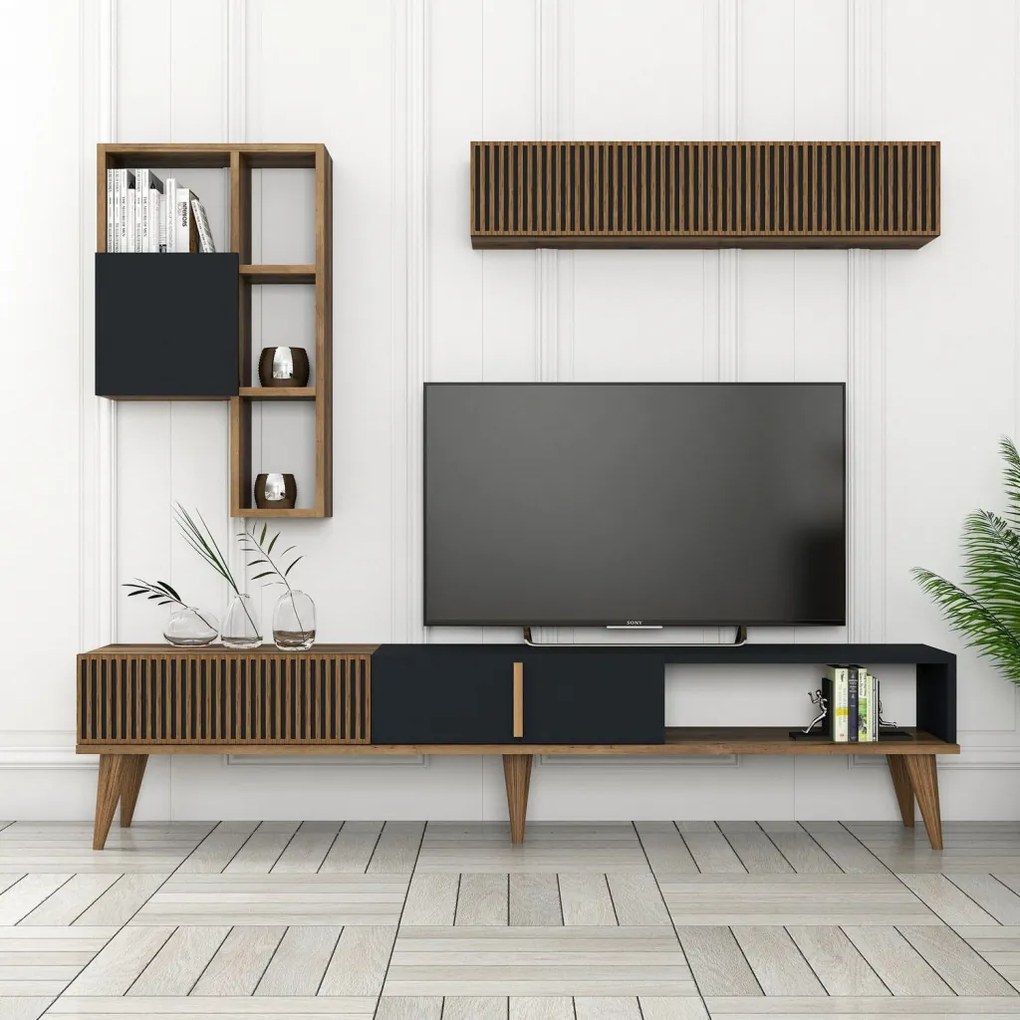 Milan TV-állvány, dió-antracit, 180 cm – TR845HCT3111