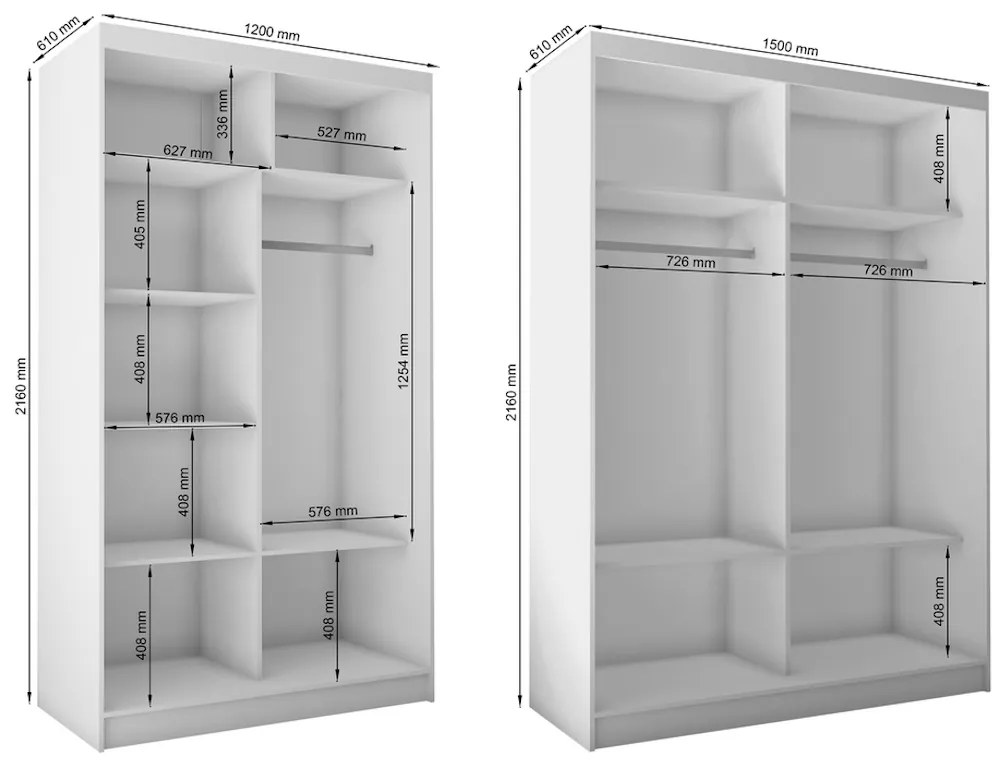 ROBERTA tolóajtós ruhásszekrény tükörrel + Halk zárorendszer, fekete, 120x216x61