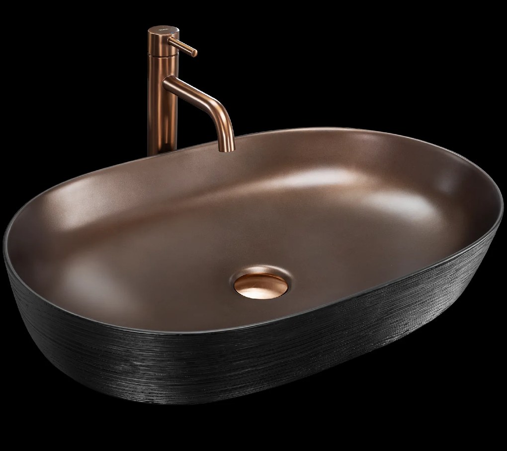 Rea Cleo, asztali mosdó 605x410x140 mm, réz matt-fekete, REA-U6383