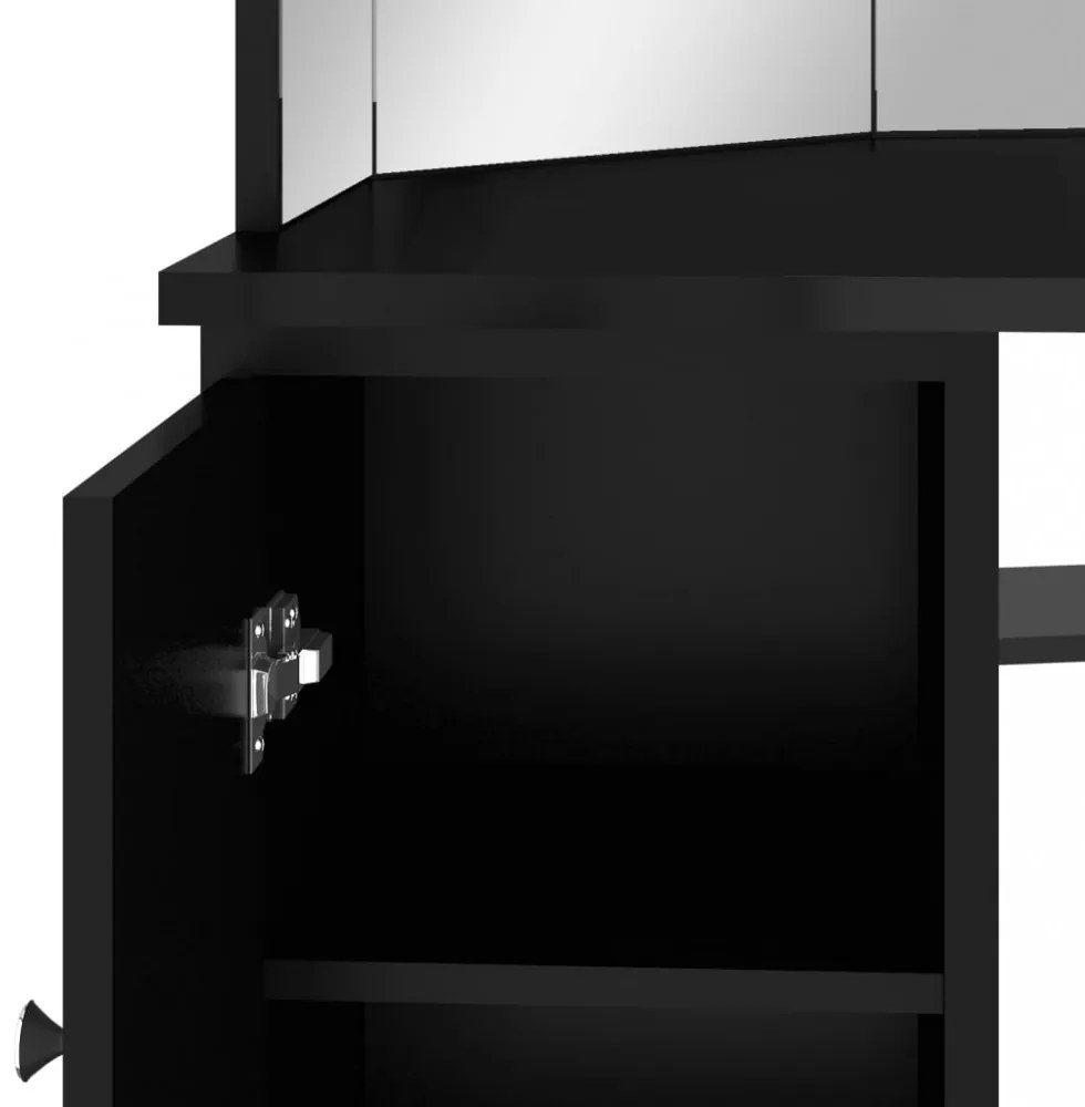 fekete sarok fésülködőasztal LED világítással 111x54x141,5 cm