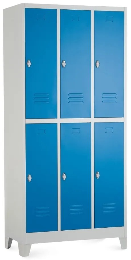 Fém szekrény - 6 doboz, 90 x 45 x 195 cm, fix lábakkal, lakathoz zár, kék - ral 5012